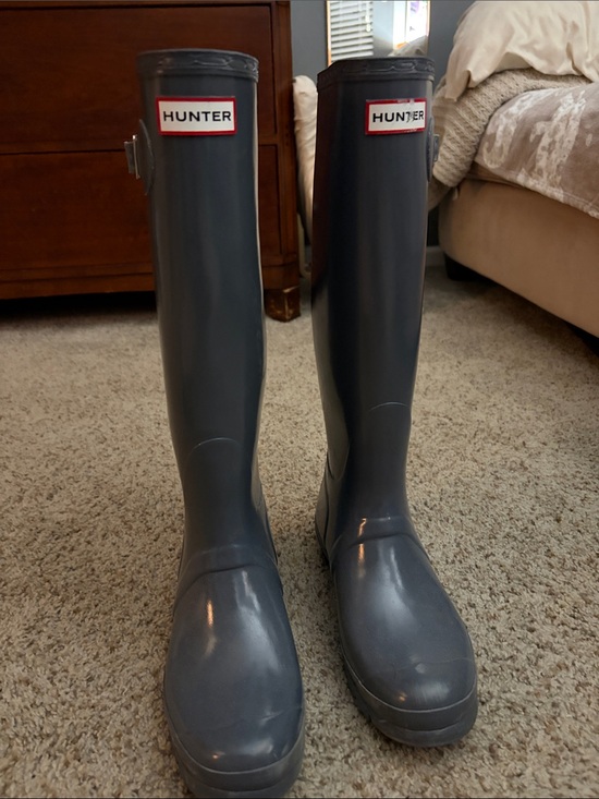 Hunter Shoes - Hunter Tall Gloss Rain Boots in Gray